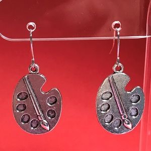 Artist with Paint Palette Paint Brush Silver Tone Earrings
